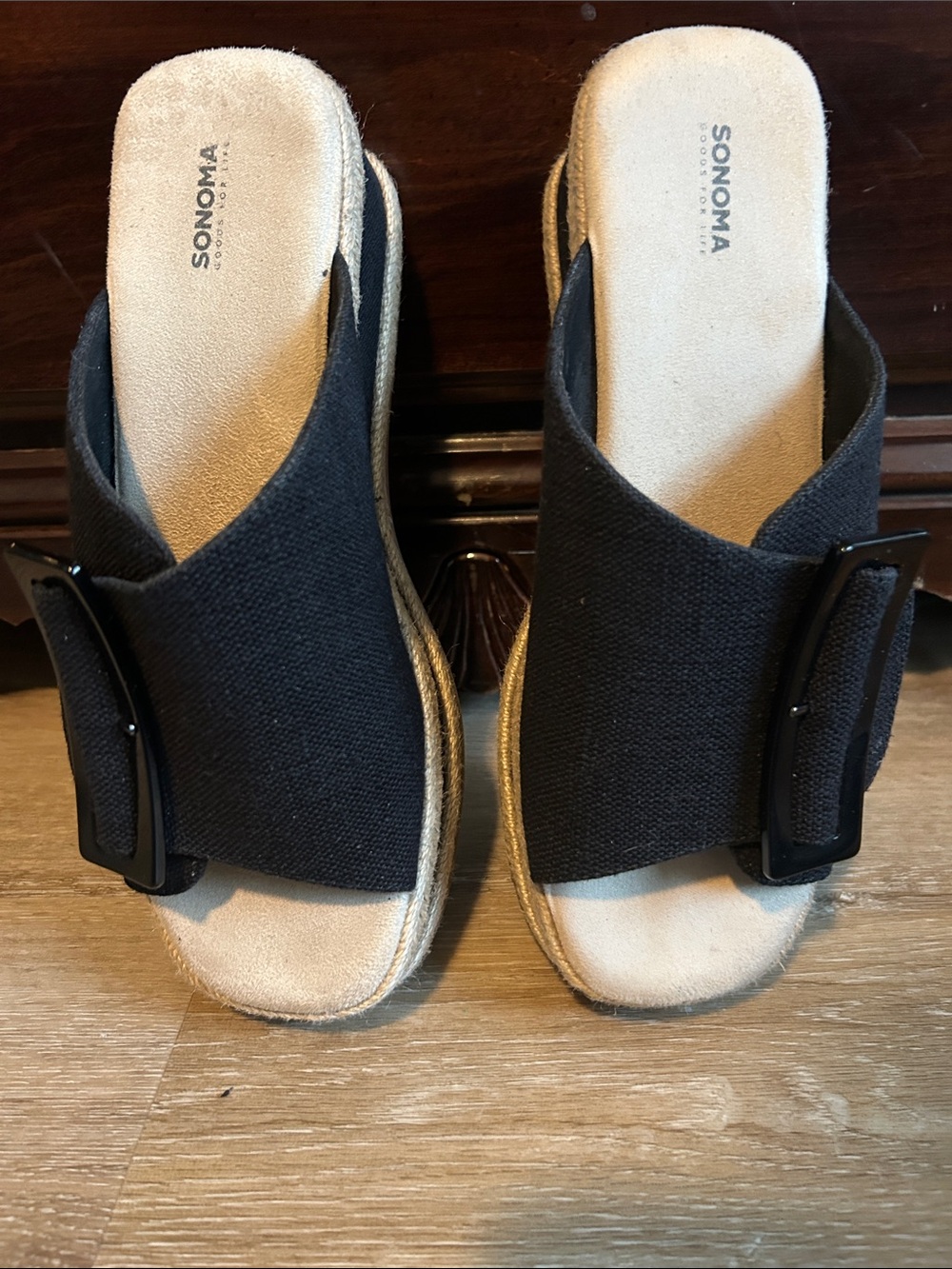 Sonoma Black Wide Strap Slide Mules with Buckle
